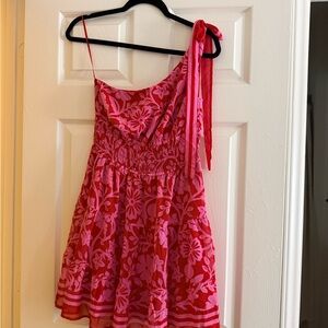Francesca's Collections Hot Pink & Fuchsia Floral One-Shoulder Sundress